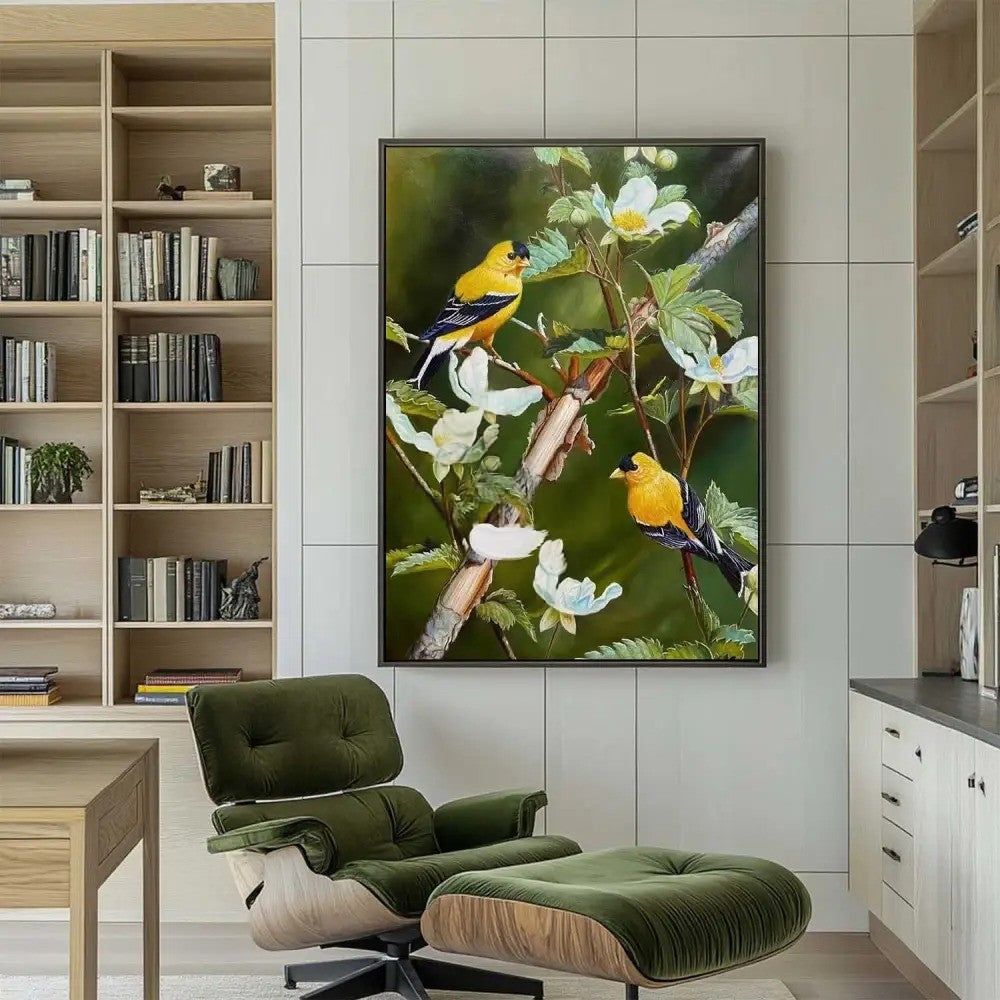 Realistic Goldfinch Bird Painting Floral