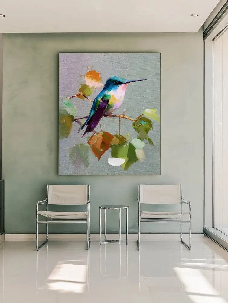 Impressionist Hummingbird Painting Vibrant Bird