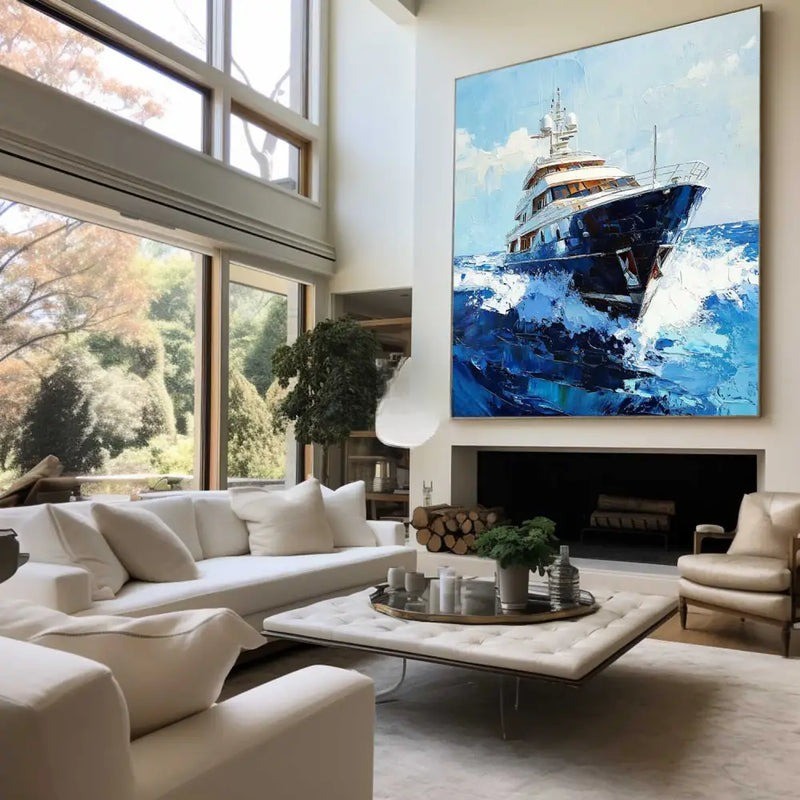 Blue Yacht Ocean Seascape Painting