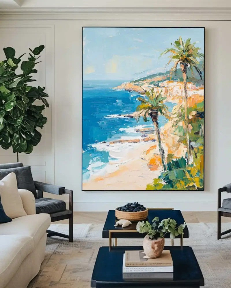 Coastal Palms Ocean Seascape Oil Painting