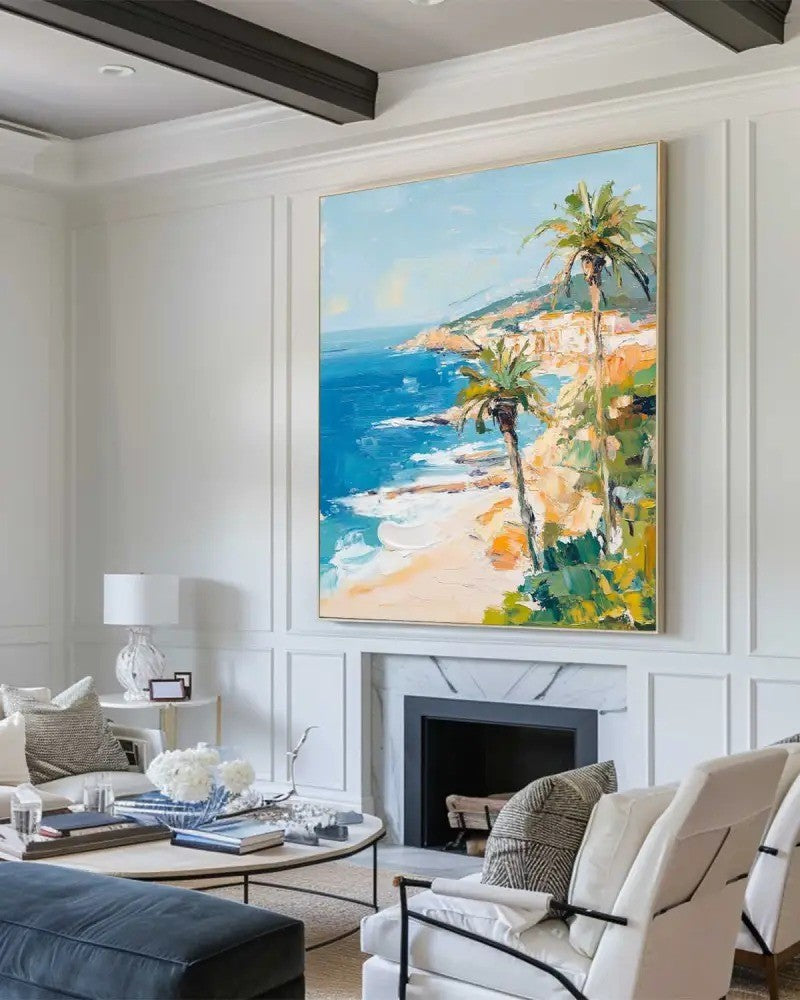 Coastal Palms Ocean Seascape Oil Painting