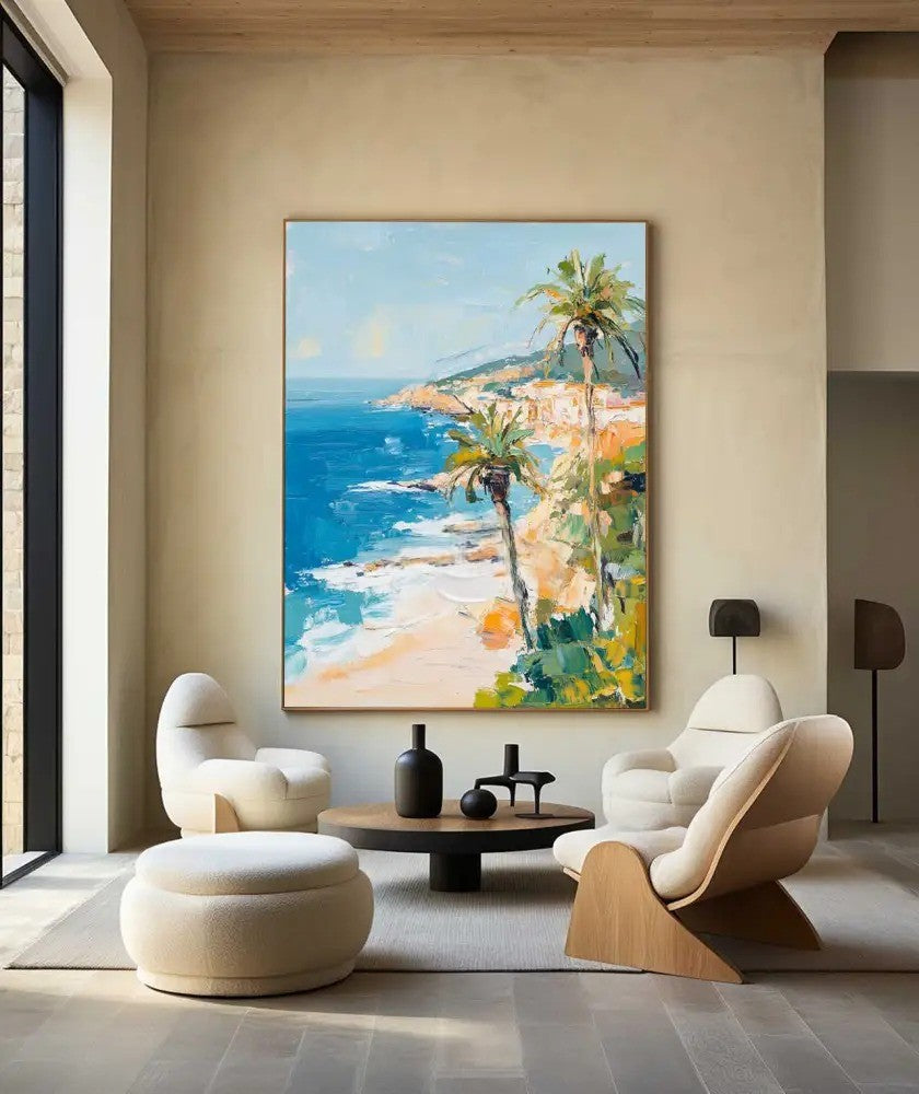 Coastal Palms Ocean Seascape Oil Painting