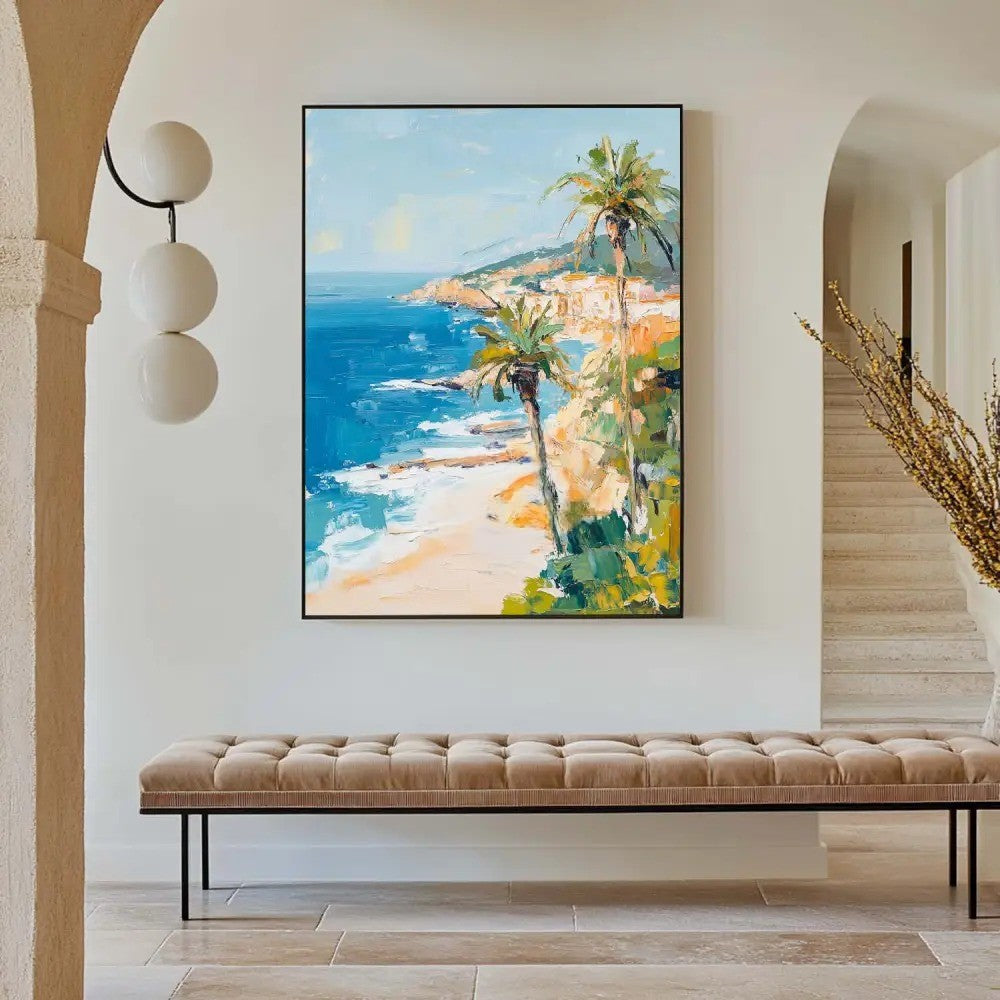 Coastal Palms Ocean Seascape Oil Painting