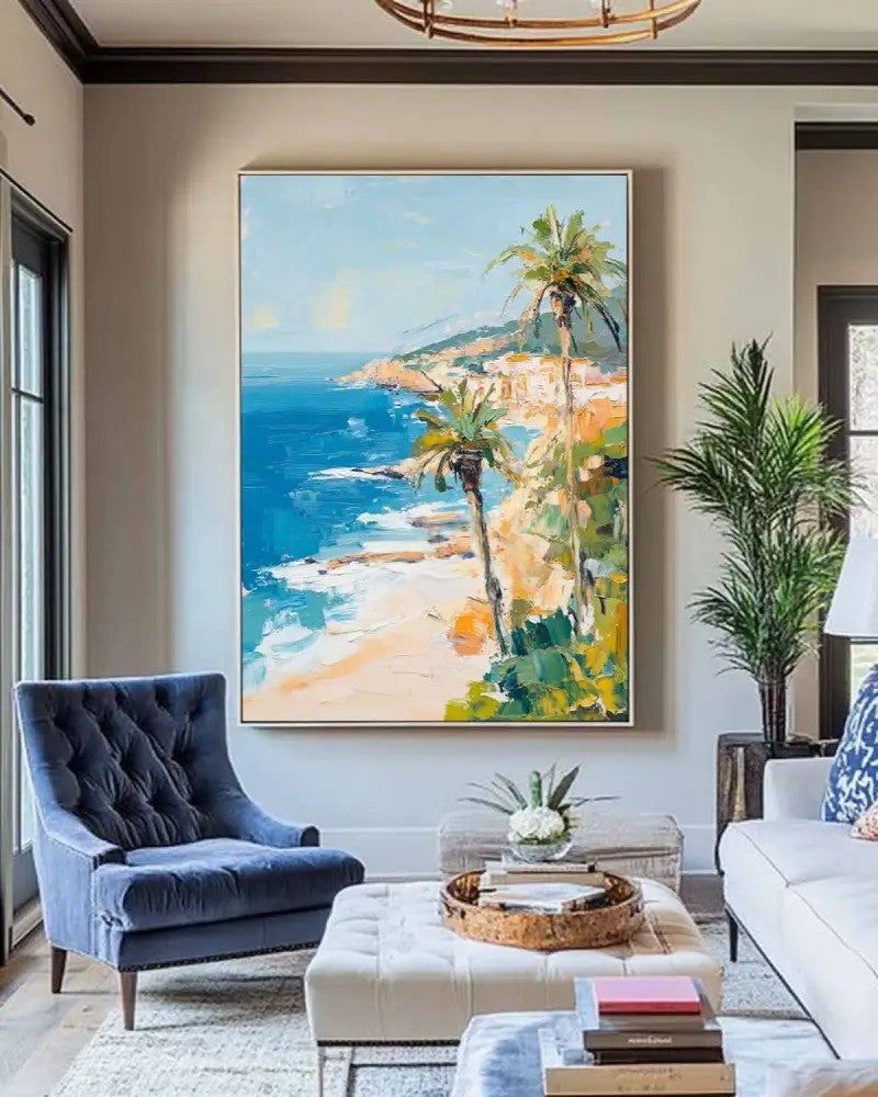 Coastal Palms Ocean Seascape Oil Painting