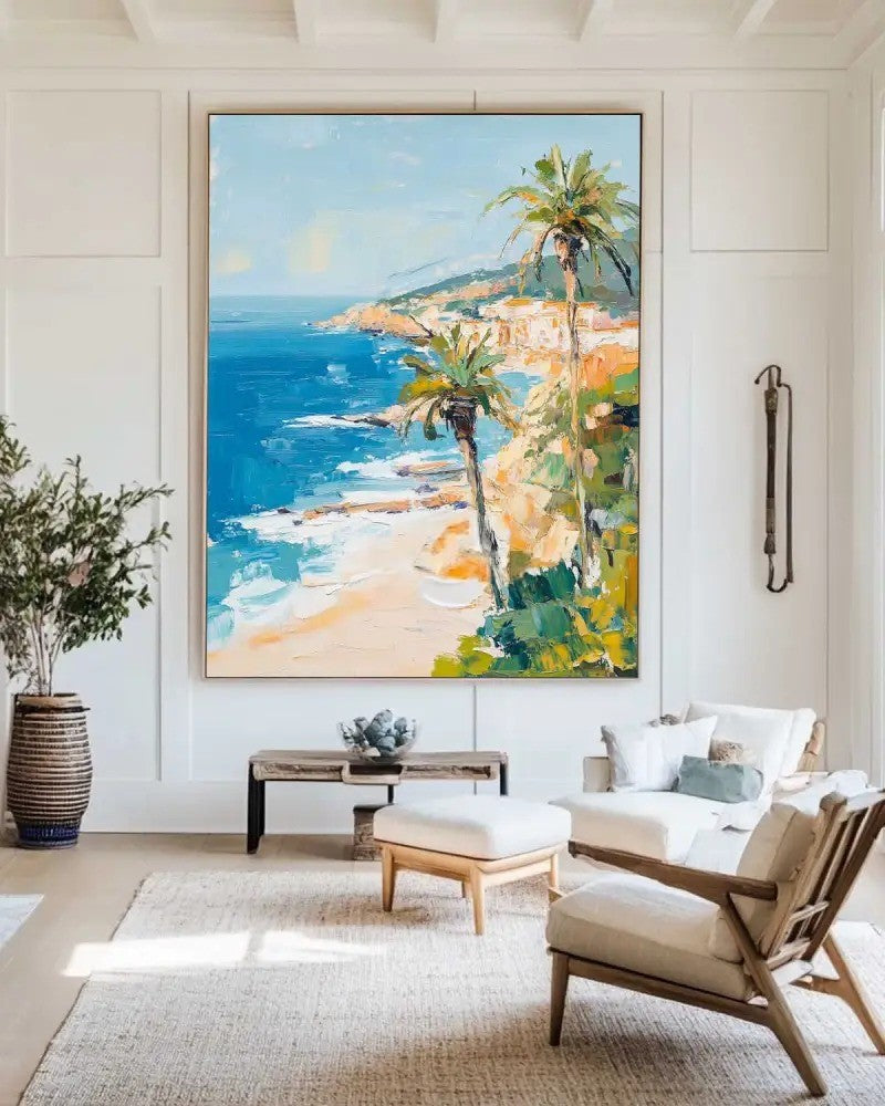 Coastal Palms Ocean Seascape Oil Painting