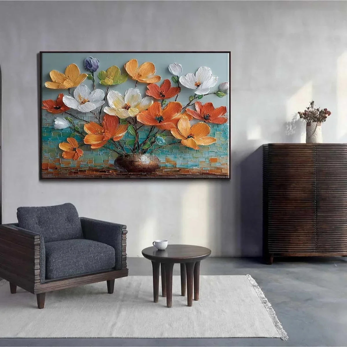 Vibrant Floral Bouquet 3D Impasto Painting