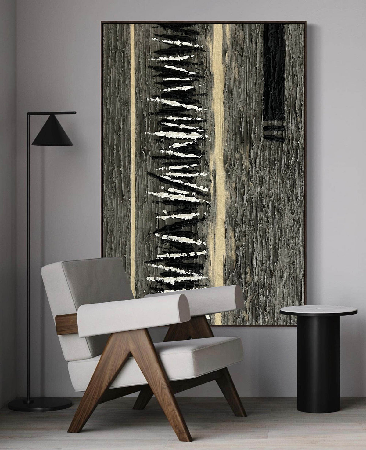 Vertical Monochrome Strokes Minimalist Statement Wall Art Piece