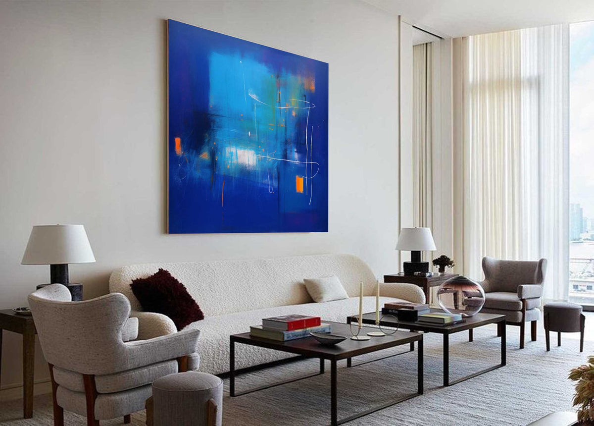 Abstract Expressionist Blue And Orange Painting