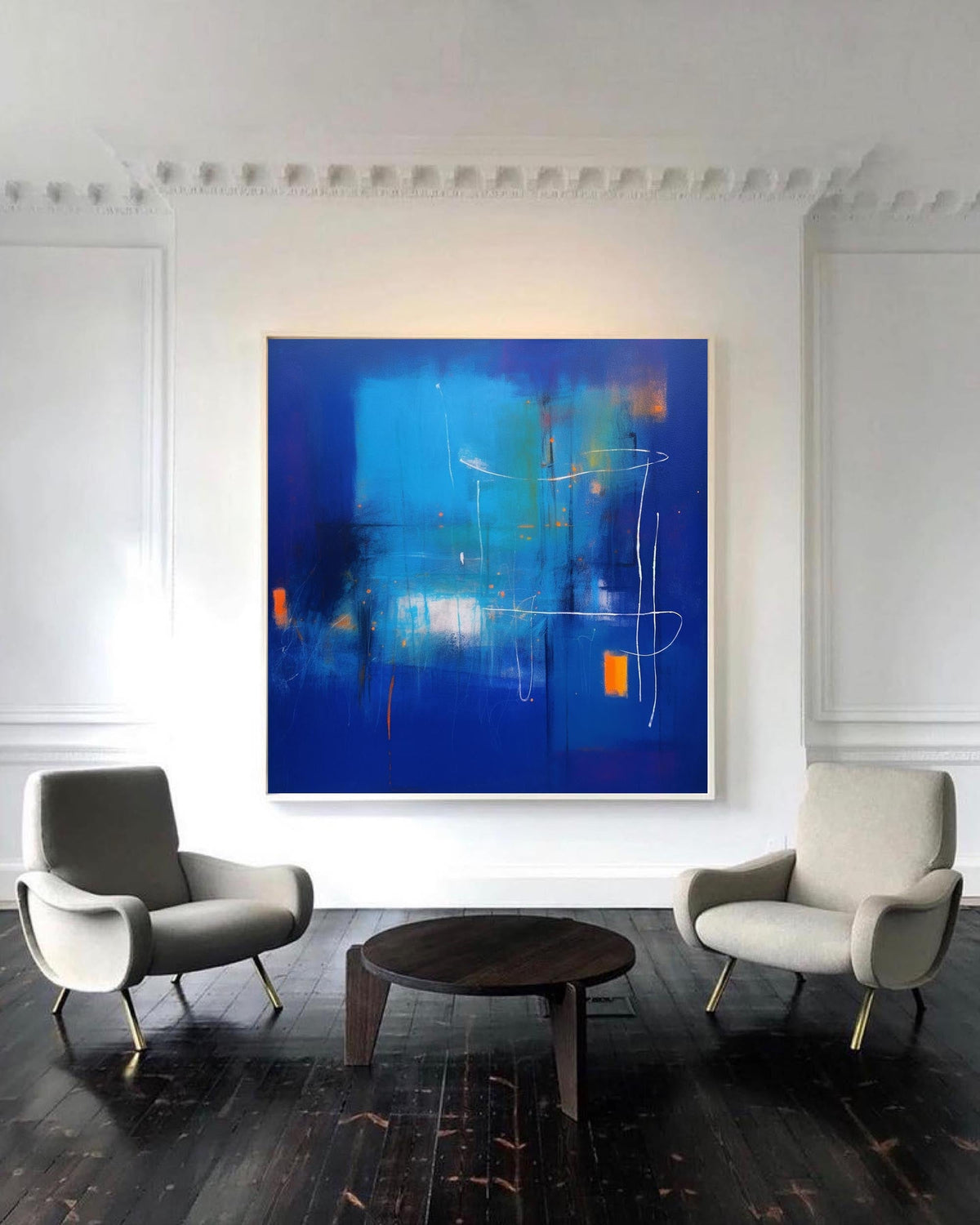 Abstract Expressionist Blue And Orange Painting