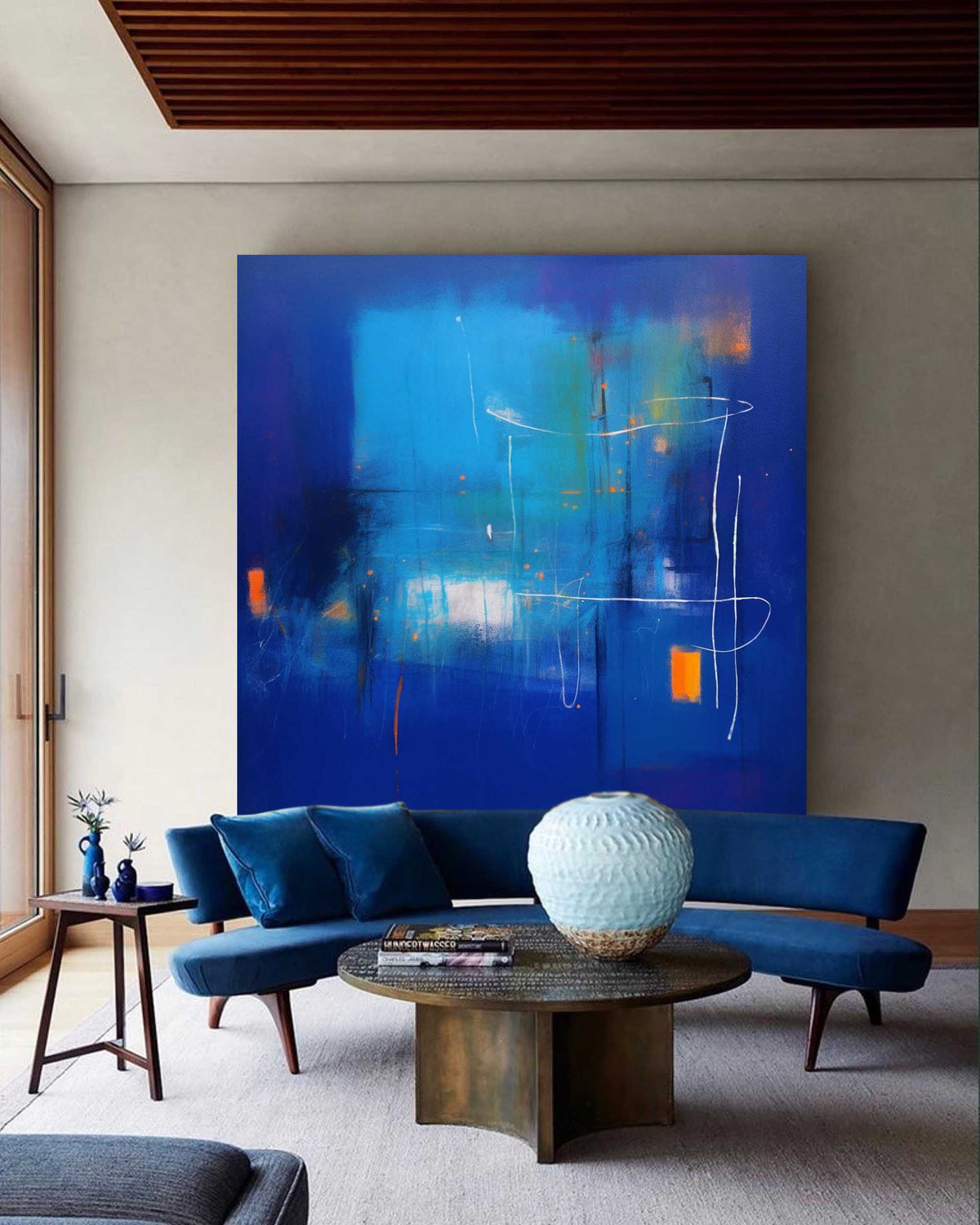 Abstract Expressionist Blue And Orange Painting