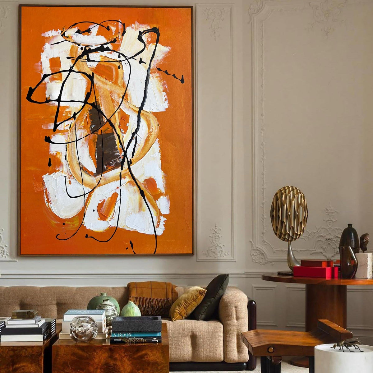 Vibrant Orange Abstract Expressionist Oil Painting