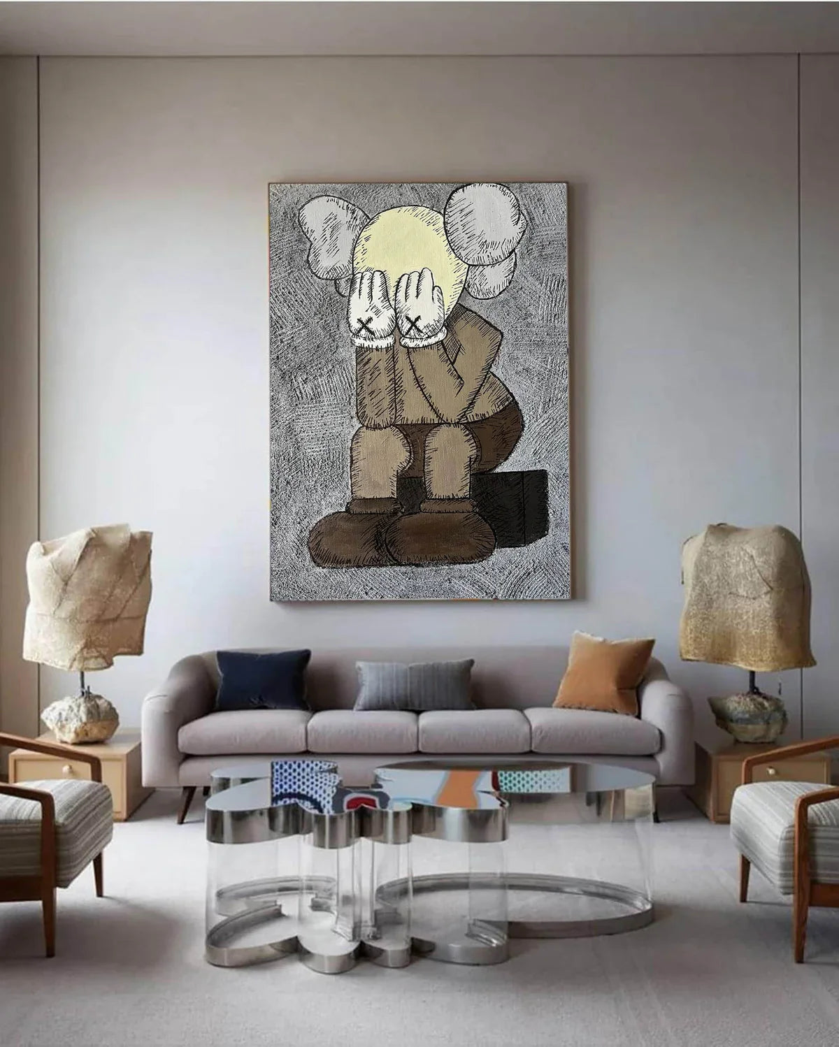 KAWS Companion Figure Sketch-Style Art Painting