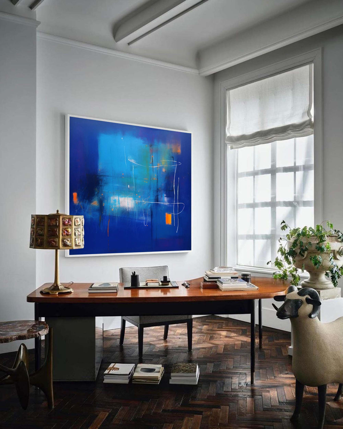 Abstract Expressionist Blue And Orange Painting