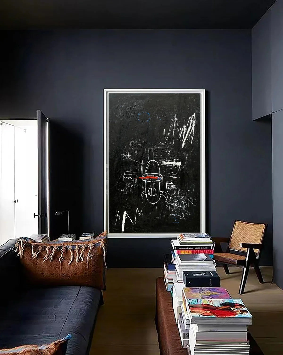 Basquiat Black Background Abstract Text Art Painting