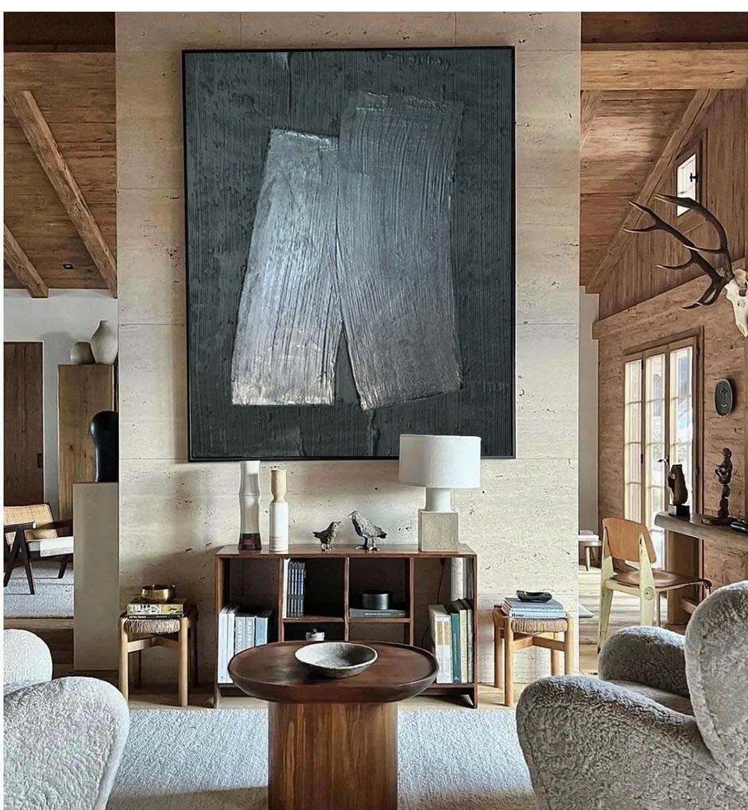 Wall Art Black Grey Geometric Rectangles Abstract Minimalist Texture Living Room