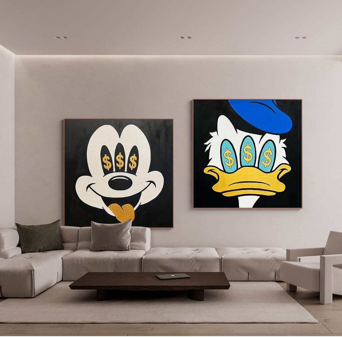 Money Obsessed Mickey Donald Diptych Painting
