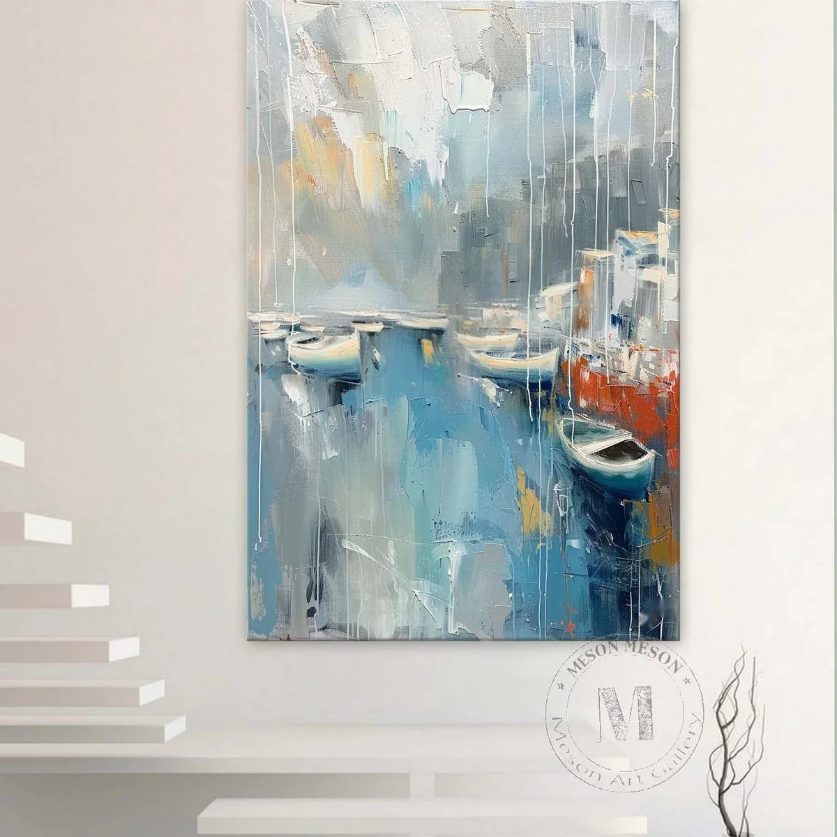 Wall Art Vertical Abstract Coastal Harbor