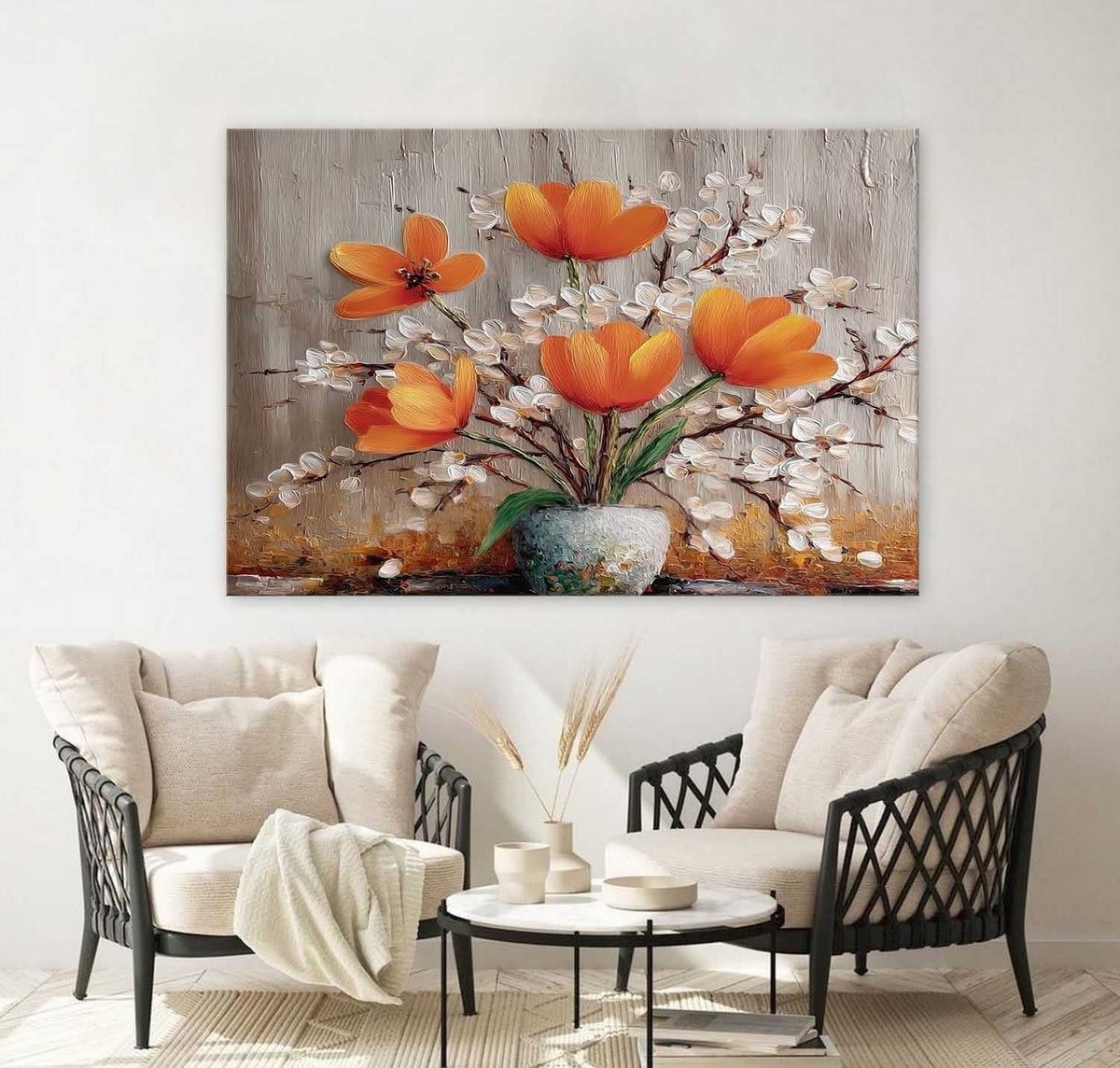 Wall Art Orange Tulip White Blossom Still Life