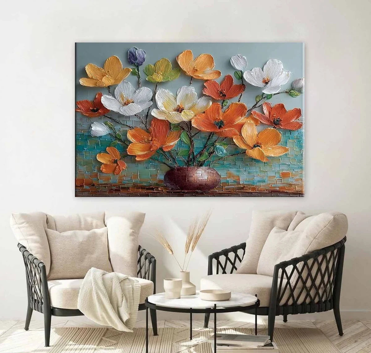 Vibrant Floral Bouquet 3D Impasto Painting