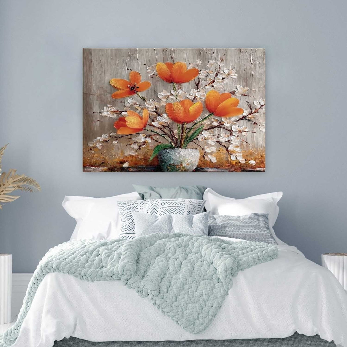 Wall Art Orange Tulip White Blossom Still Life