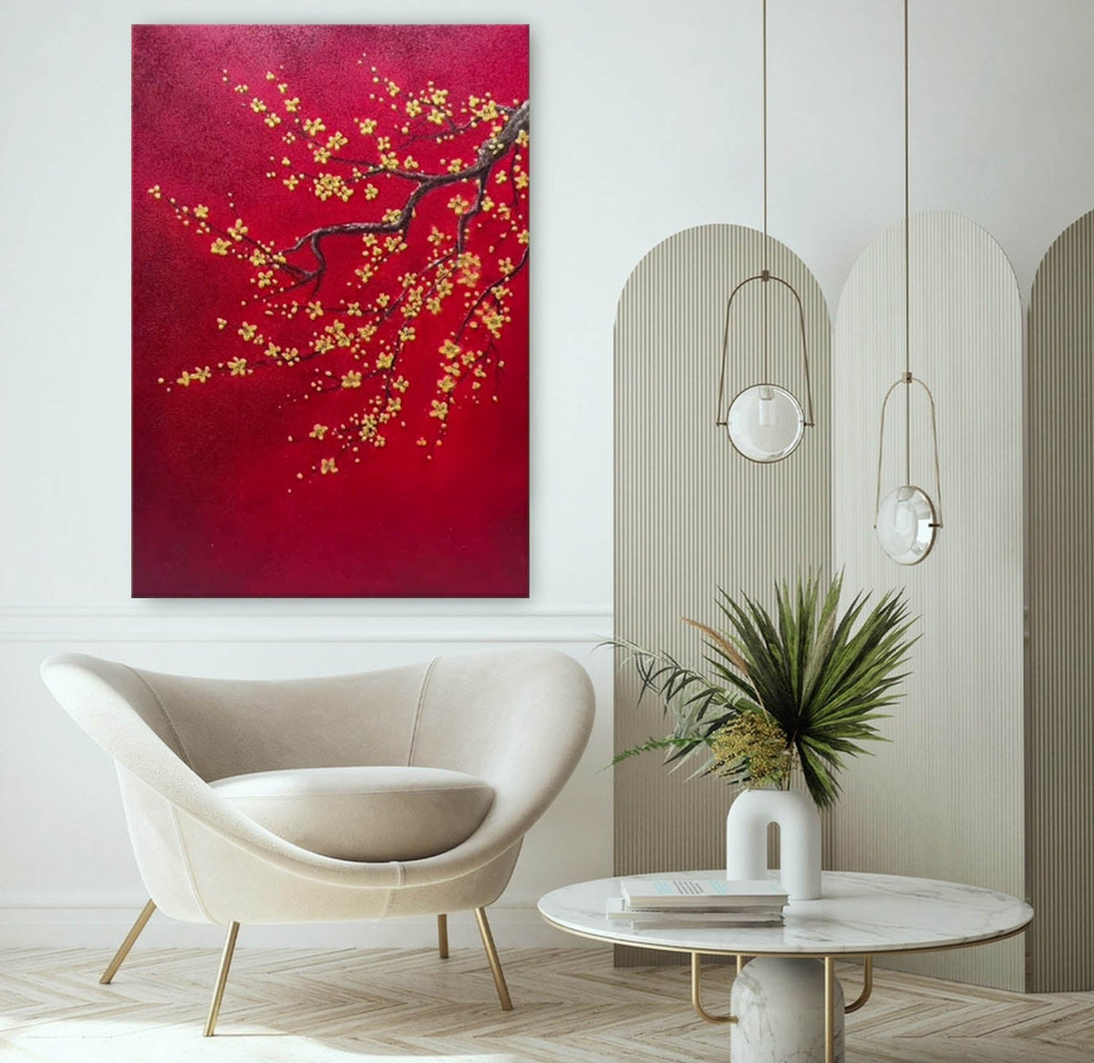 Landscape Red Background Plum Blossom Painting