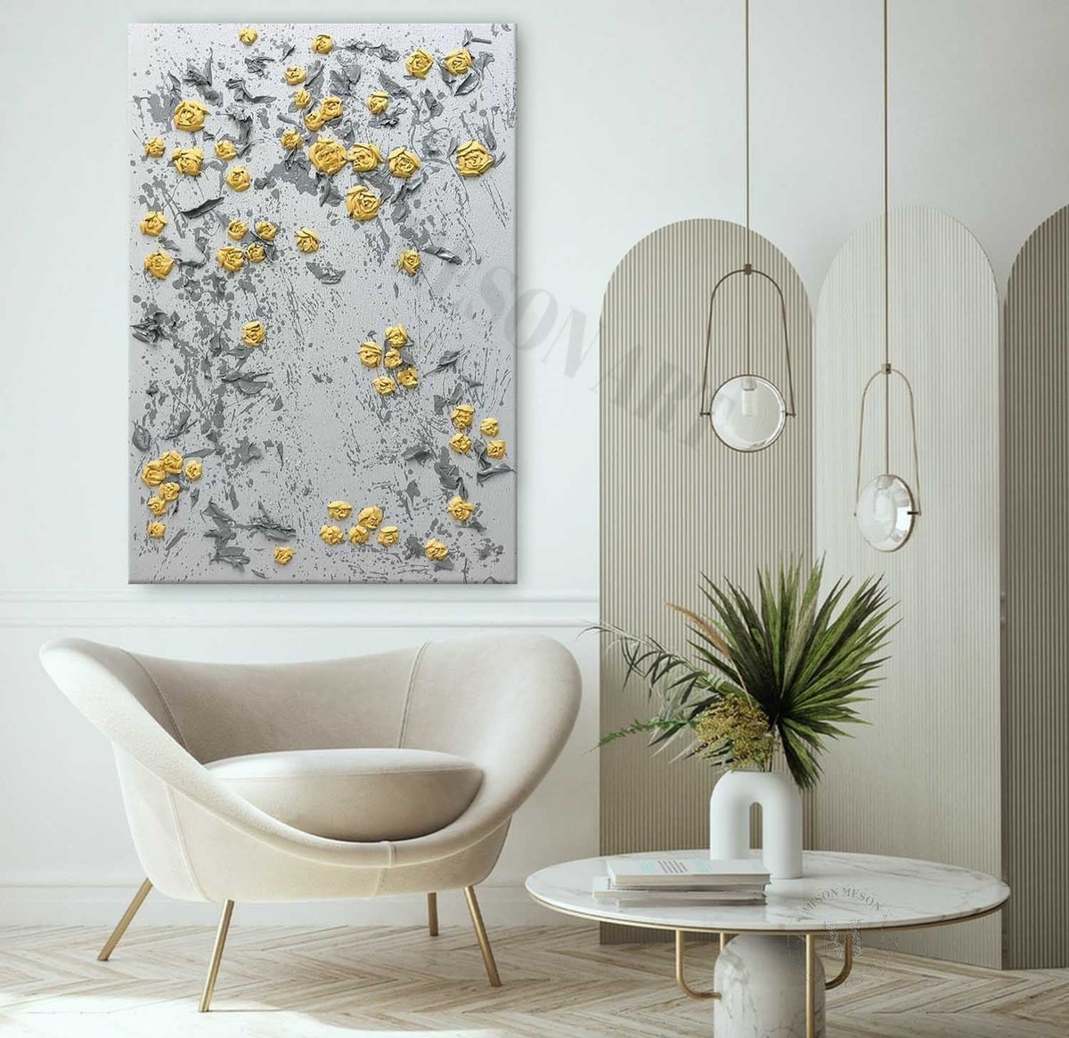 Wall Art Vertical 3D Impasto Yellow Rose