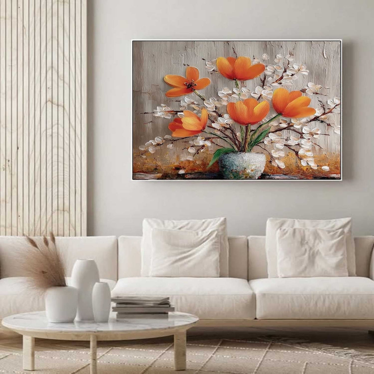 Wall Art Orange Tulip White Blossom Still Life