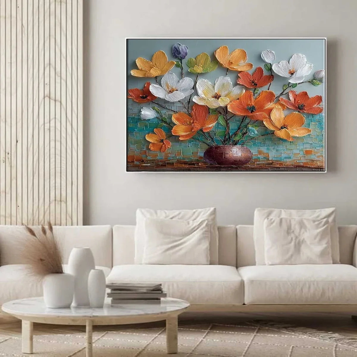 Vibrant Floral Bouquet 3D Impasto Painting
