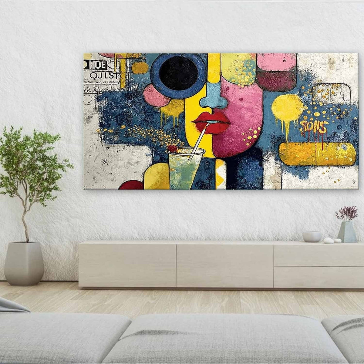 Pop Art Abstract Face & Cocktail Painting