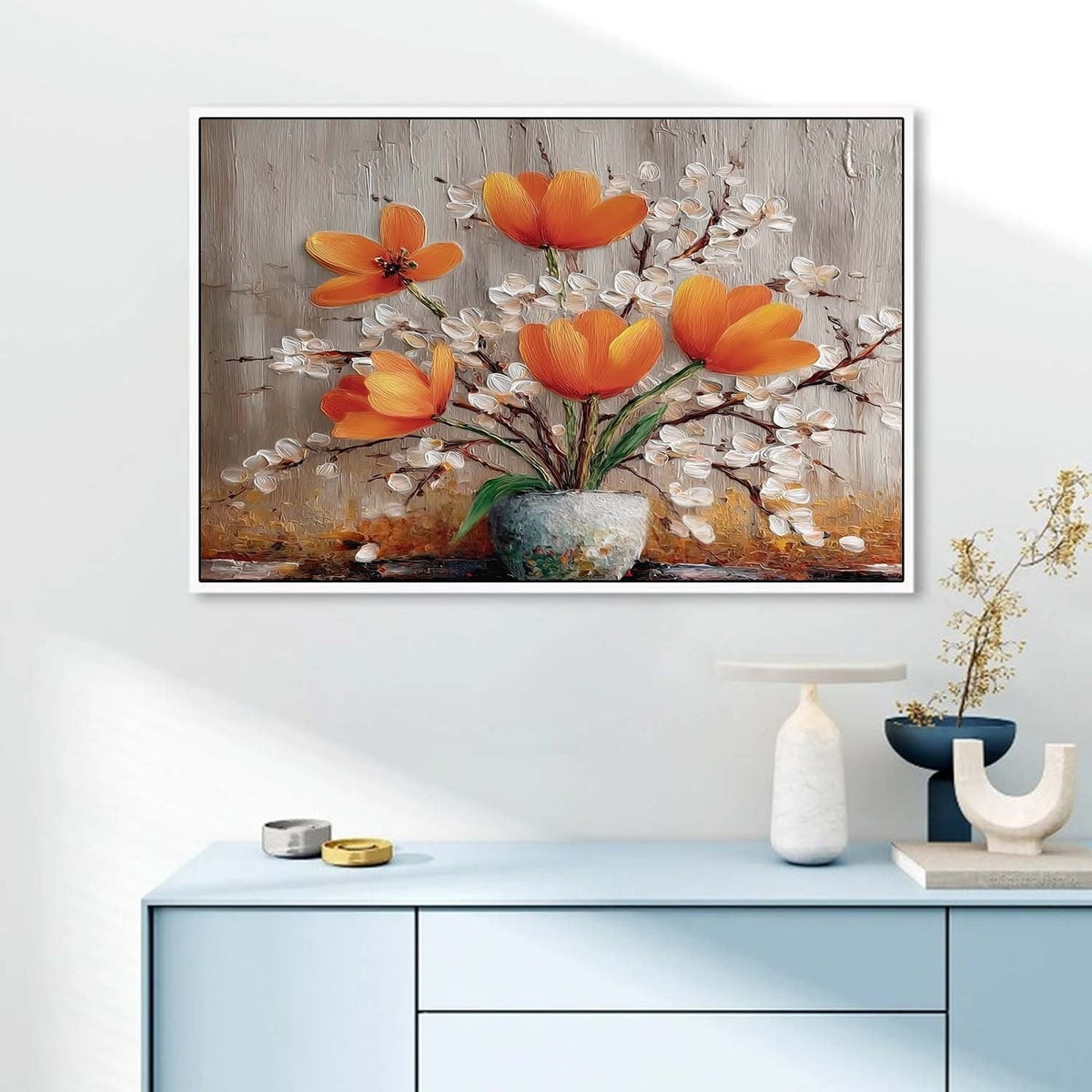 Wall Art Orange Tulip White Blossom Still Life