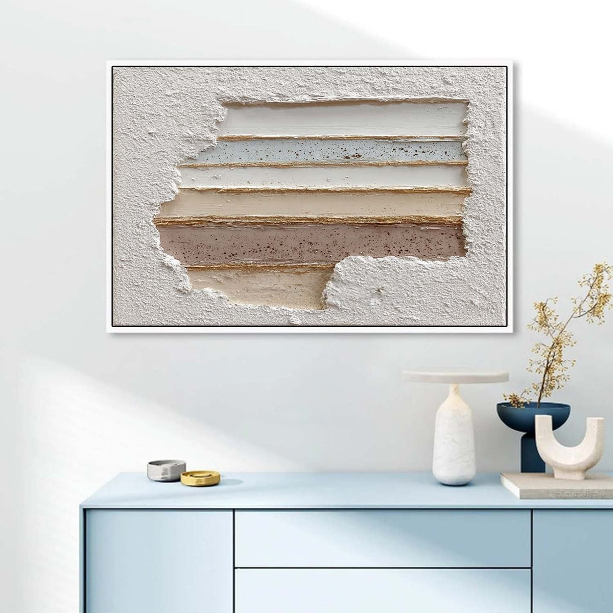 Wall Art Panoramic Textured Abstract Layered Scene Soft Neutral
