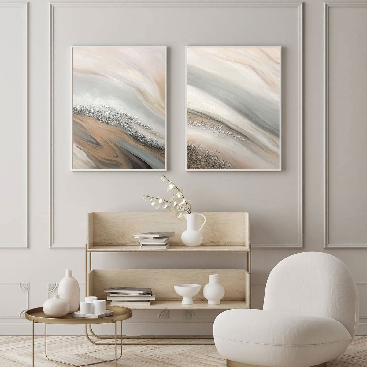 Textured Coastal Dunes Diptych Painting