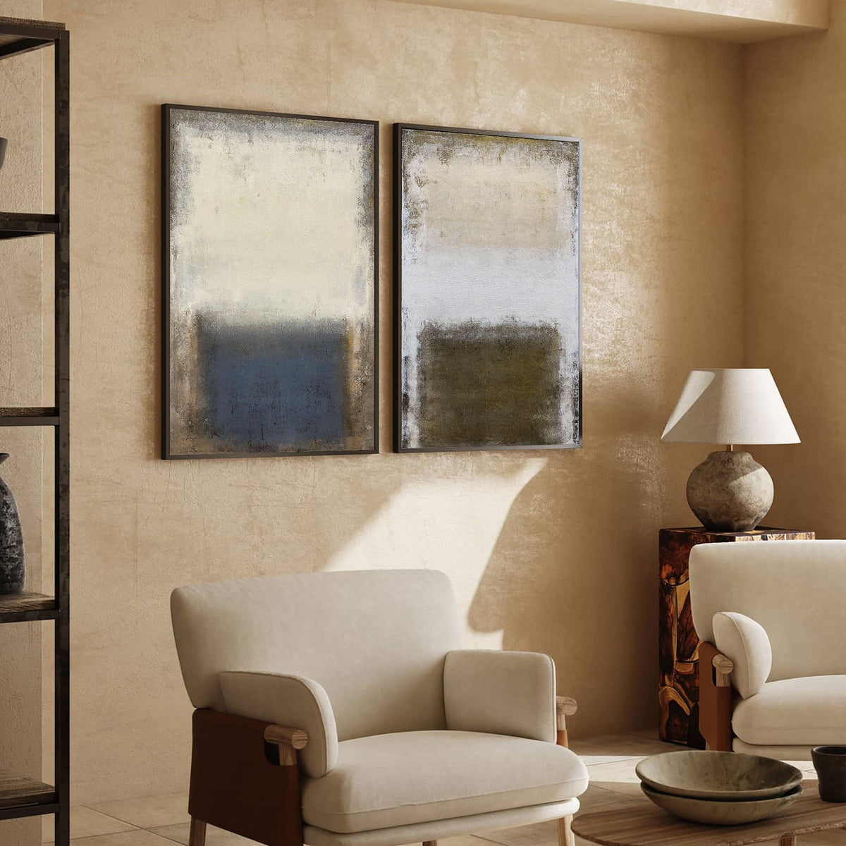 Neutral Abstract Diptych Wall Art Set
