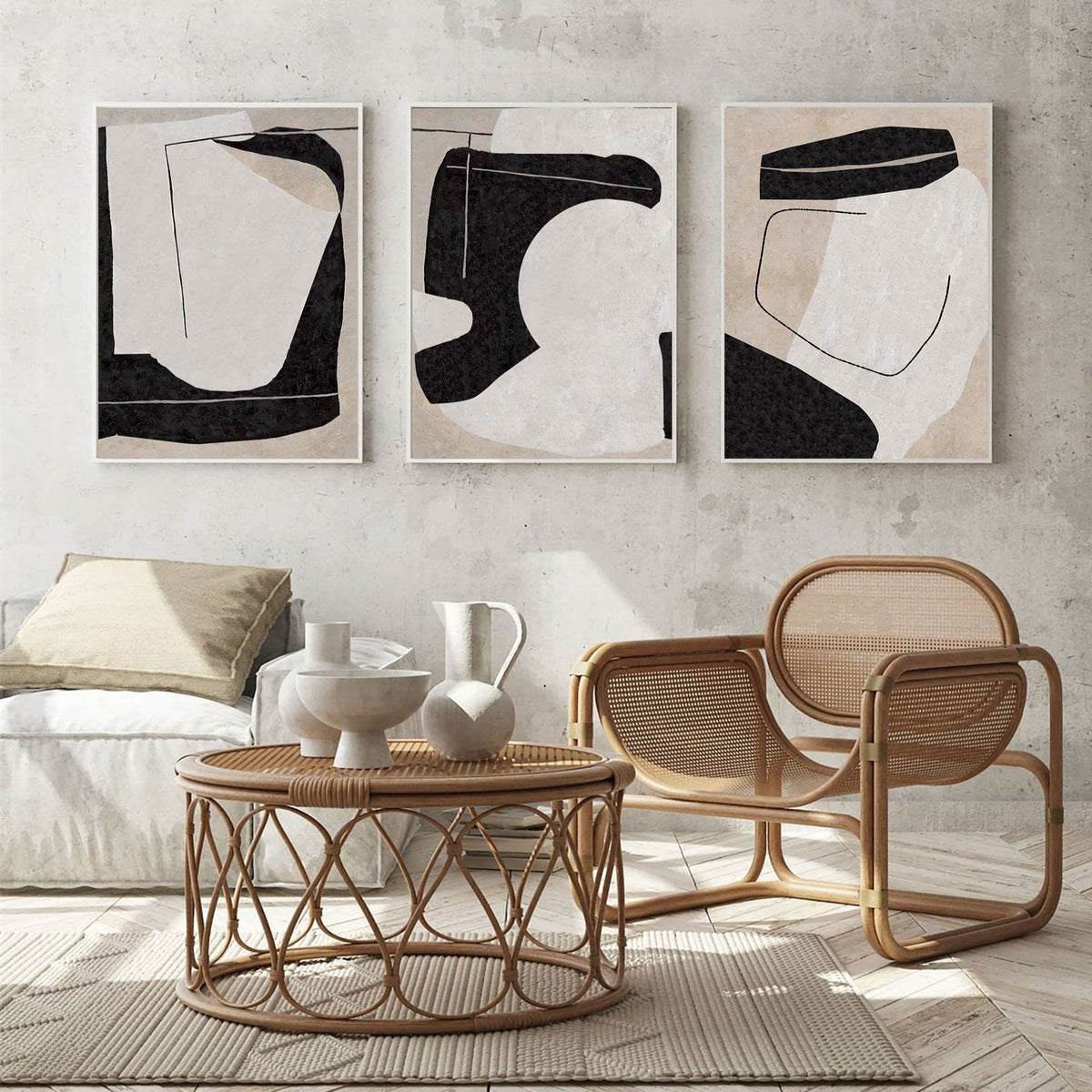 Neutral Organic Abstract Triptych Wall Art Set