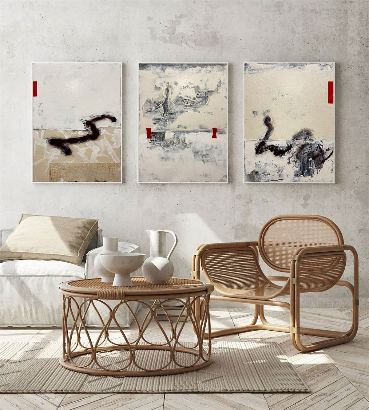Neutral Abstract Triptych Wall Art Set