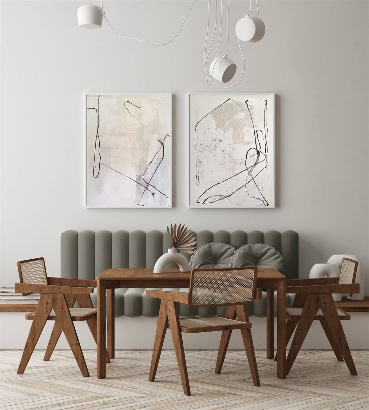 Minimalist Neutral Line Drawing Diptych Wall Art