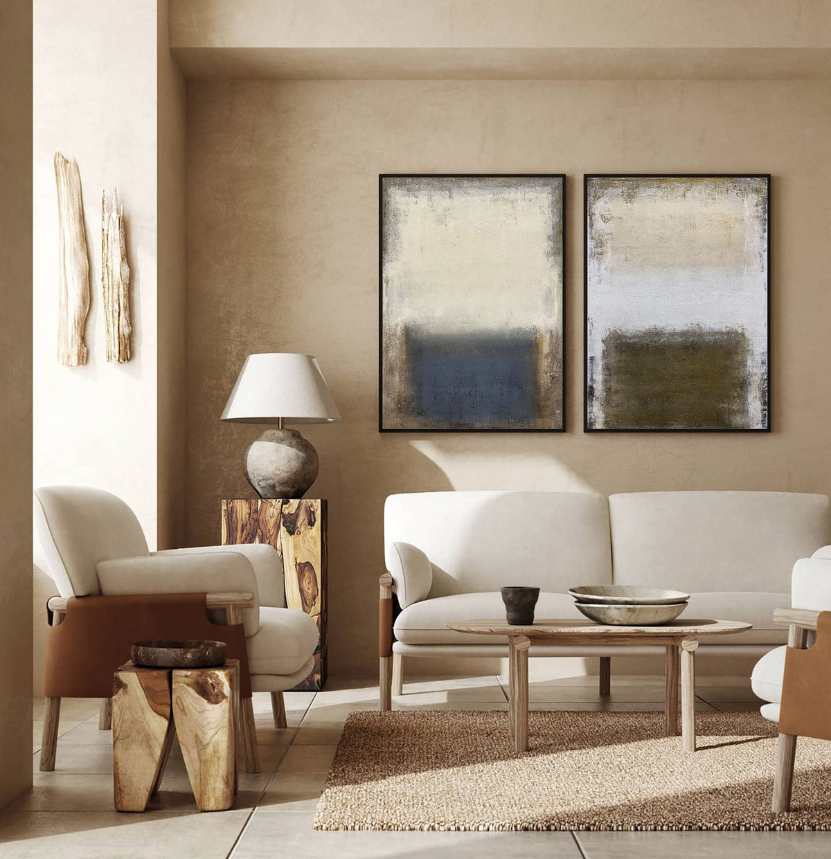 Neutral Abstract Diptych Wall Art Set