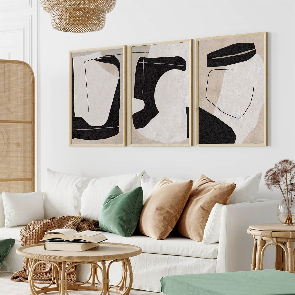 Neutral Organic Abstract Triptych Wall Art Set