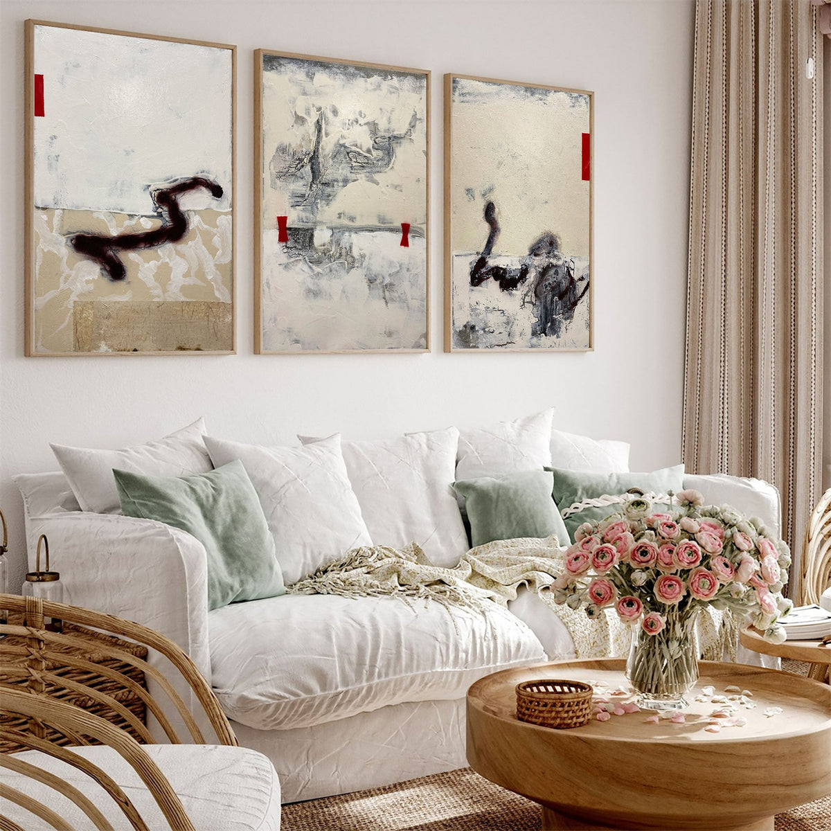 Neutral Abstract Triptych Wall Art Set