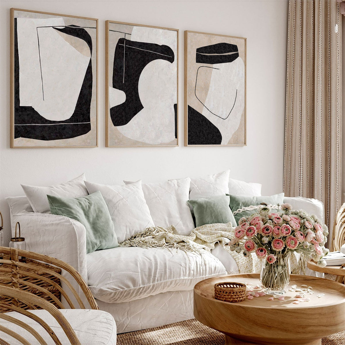 Neutral Organic Abstract Triptych Wall Art Set