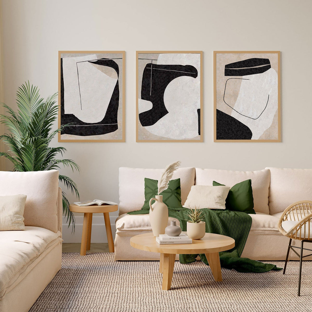 Neutral Organic Abstract Triptych Wall Art Set