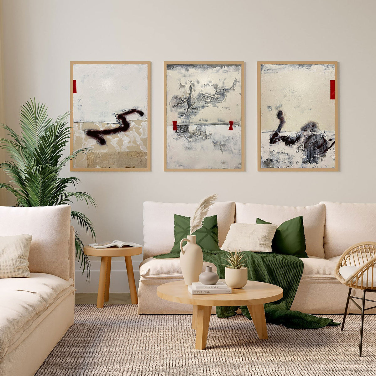 Neutral Abstract Triptych Wall Art Set