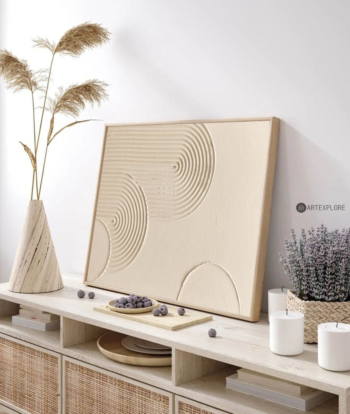 Soft Beige Spiral Linework Art