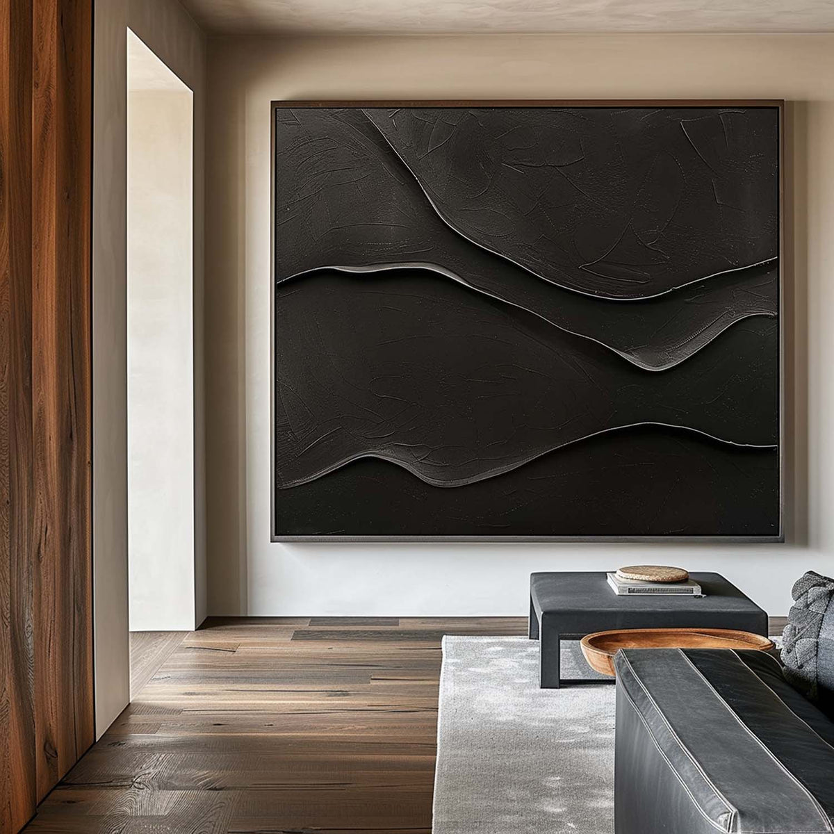 Black Layered Wave Textured Painting
