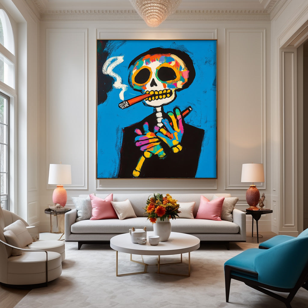 Day of the Dead Pop Art Painting Vibrant Skeleton