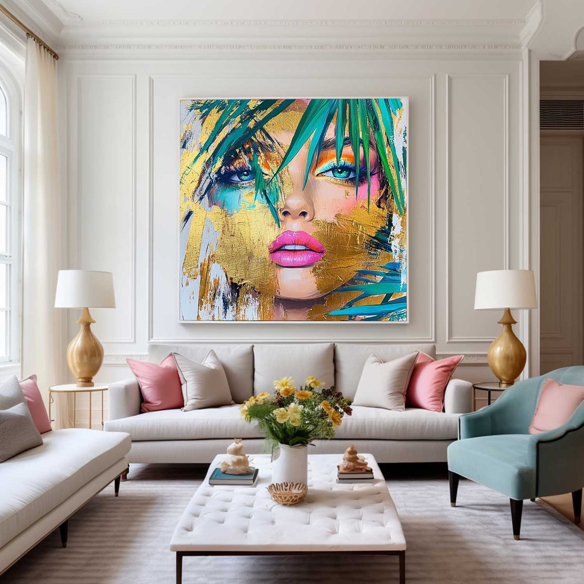 Golden Tropical Woman Portrait Oil Painting