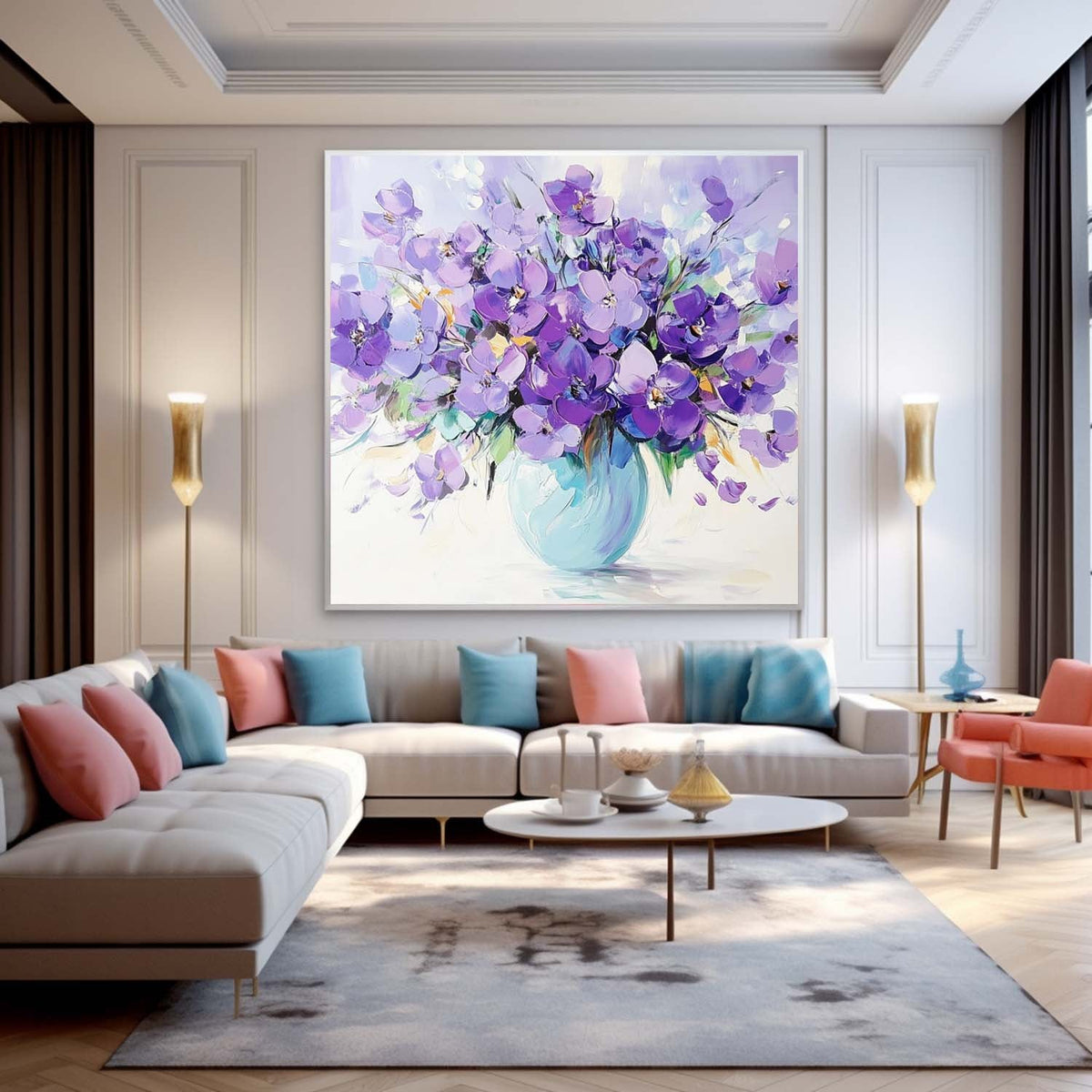 Lavender Purple Floral Bouquet Oil Painting