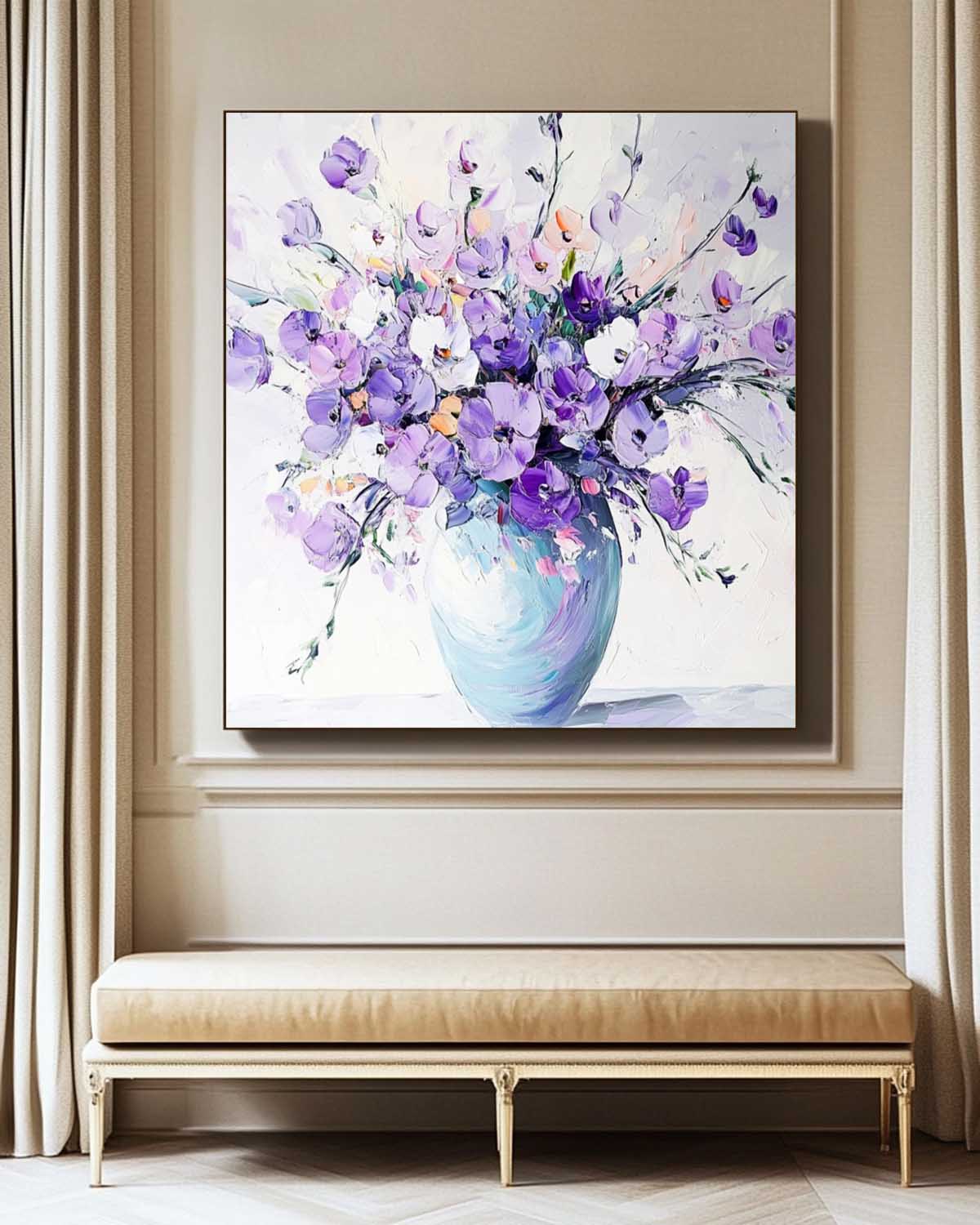 Impasto Lavender Floral Bouquet Oil Painting
