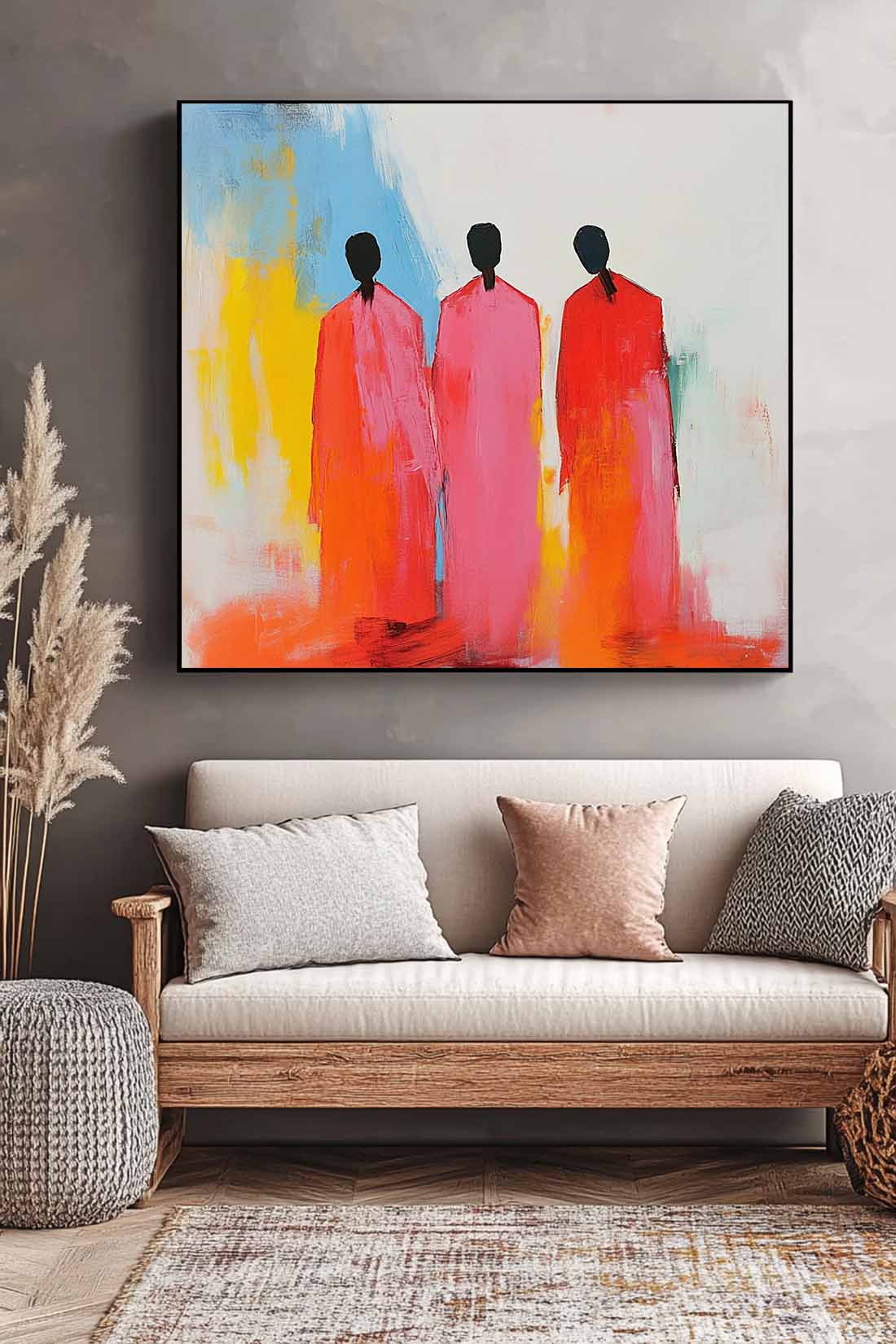 Abstract Three Figures In Pink And Orange Robes