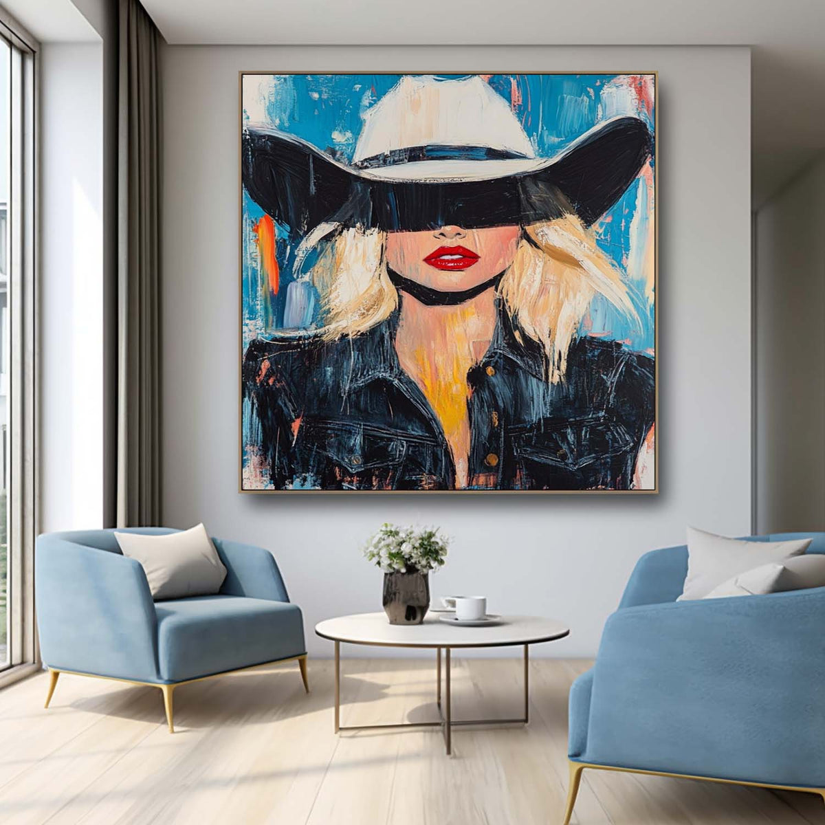 Red Lip Cowgirl Pop Art Portrait Colorful